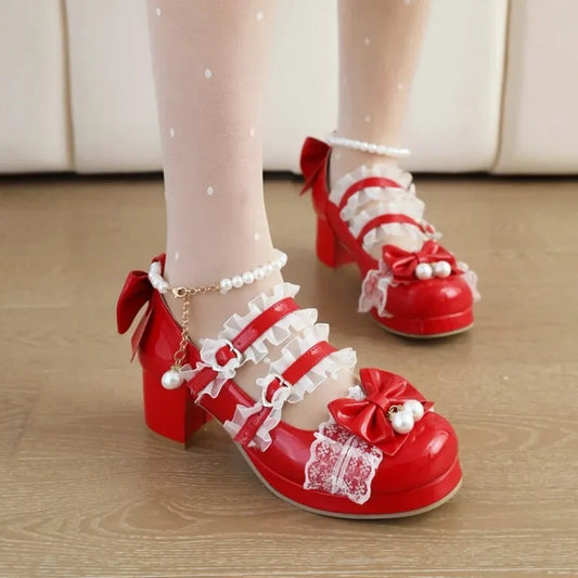 Red Lolita Pumps Shoes 31-48 - Mary Cosplay Jane