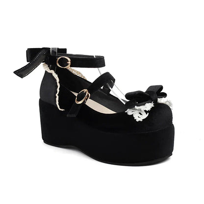 Bow 34-45 Shoes Sponge - Lace Flock Lolita Heels Cake Frosted