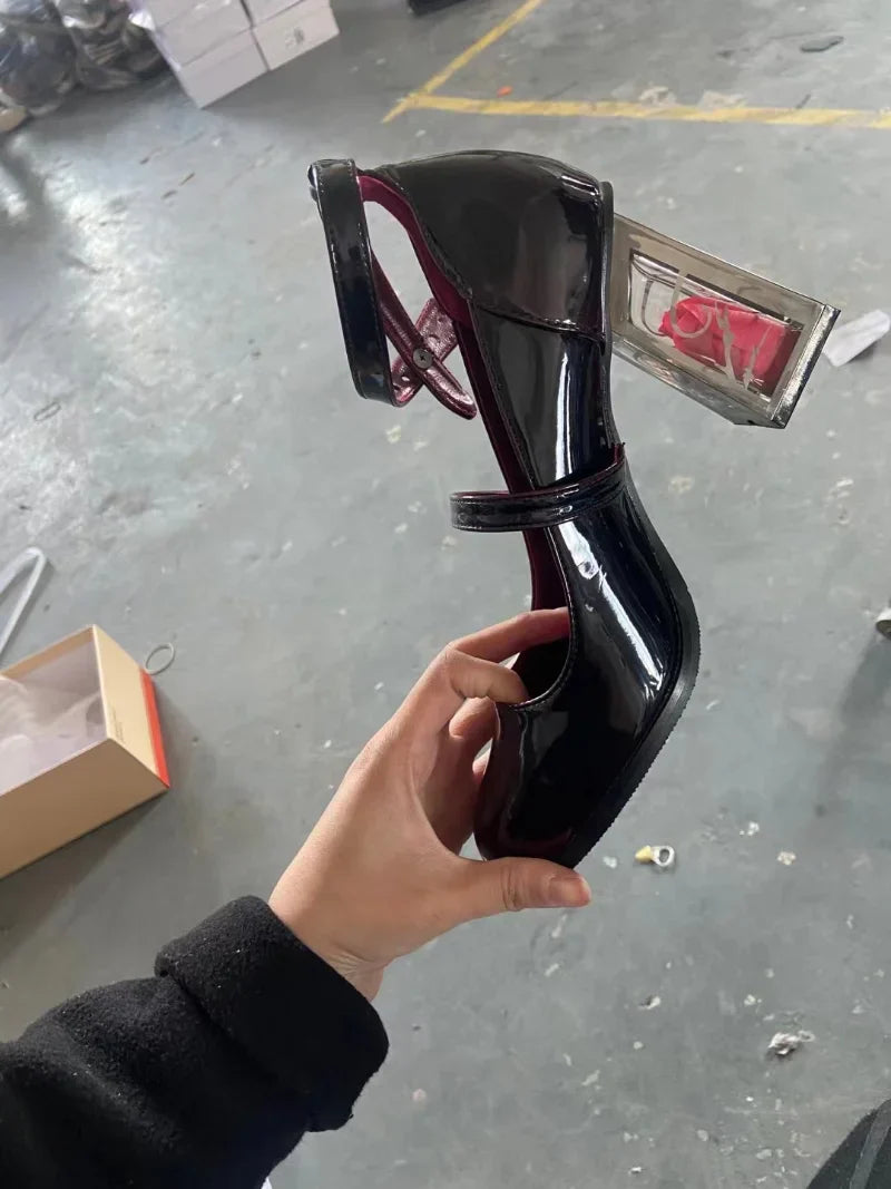 Elegant Red Wine Jane Block Heel Shoes - Mary 35-43 Rose