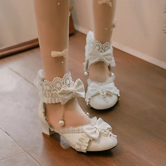Sweet Pearl - Lolita 34-39 Lace Bow Shoes