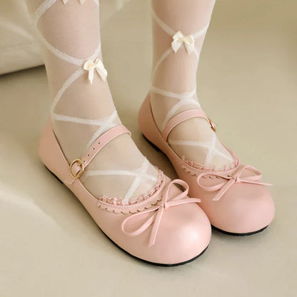 33-45 Pink Ballet Flats - Shoes Mary Bow White Janes