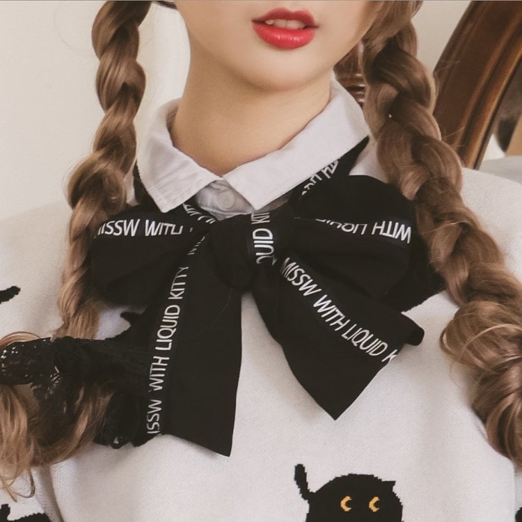 Halloween Black Cat Lolita Sweater with Tie