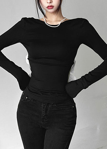 Sexy Black Patchwork Hollow Out Backless Top Fall