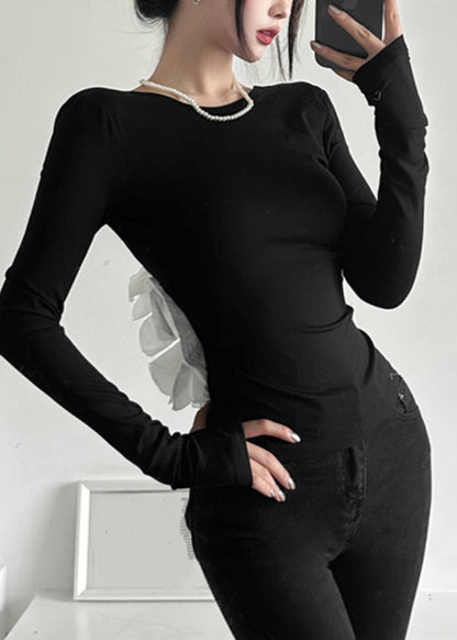 Sexy Black Patchwork Hollow Out Backless Top Fall