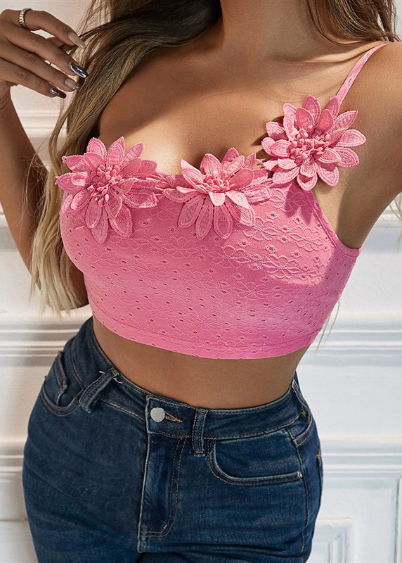 Camisole Top With Flower Dimensional Pink Shoulder Single Sexy