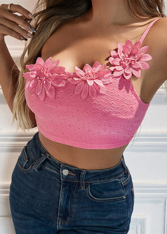 Camisole Top With Flower Dimensional Pink Shoulder Single Sexy