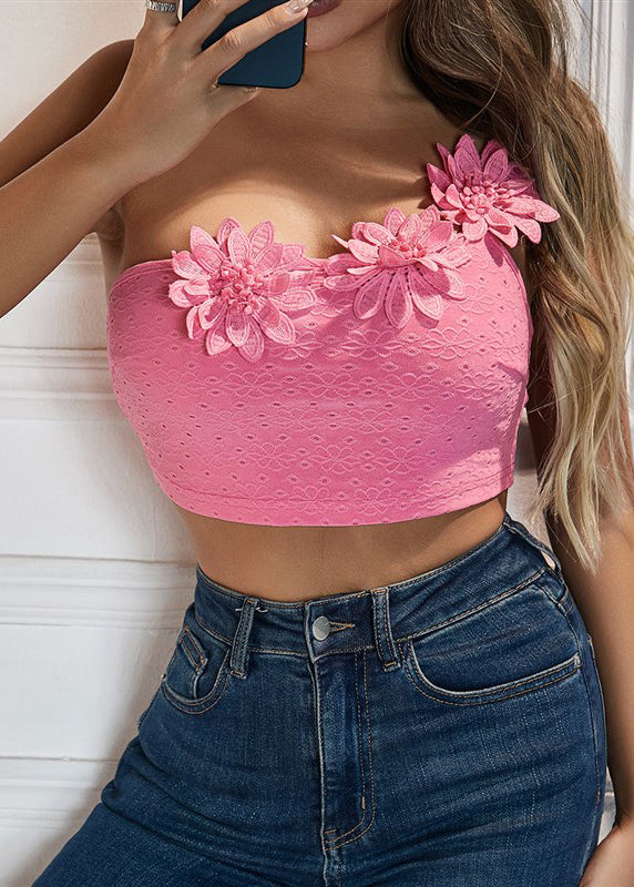 Camisole Top With Flower Dimensional Pink Shoulder Single Sexy
