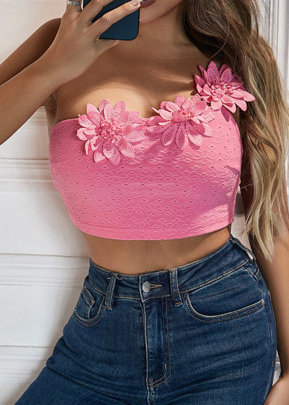 Camisole Top With Flower Dimensional Pink Shoulder Single Sexy