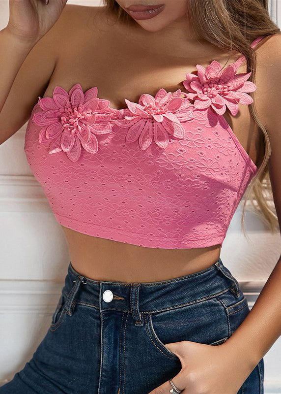 Camisole Top With Flower Dimensional Pink Shoulder Single Sexy