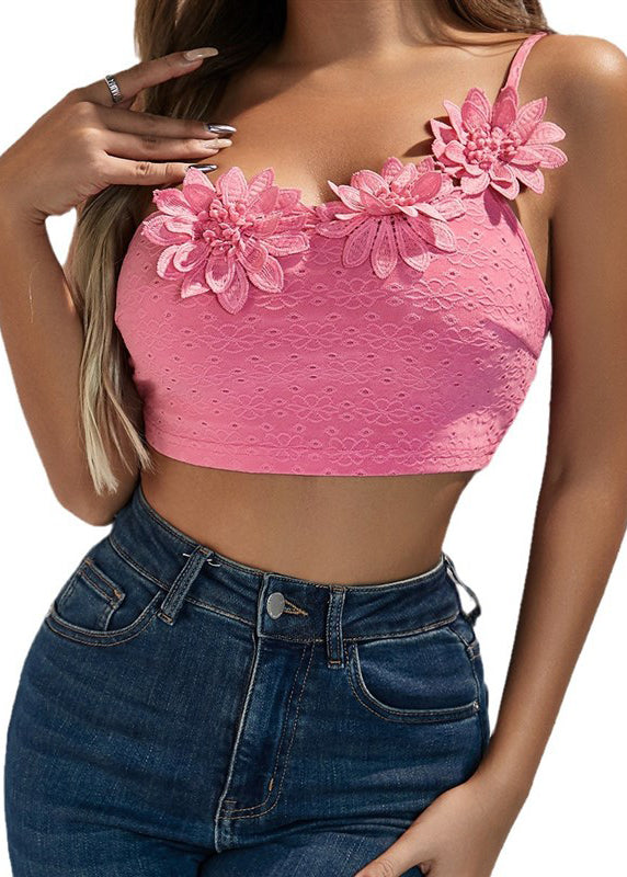 Camisole Top With Flower Dimensional Pink Shoulder Single Sexy