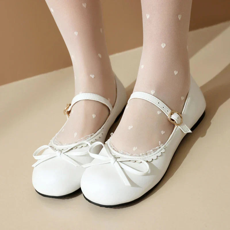 33-45 Pink Ballet Flats - Shoes Mary Bow White Janes