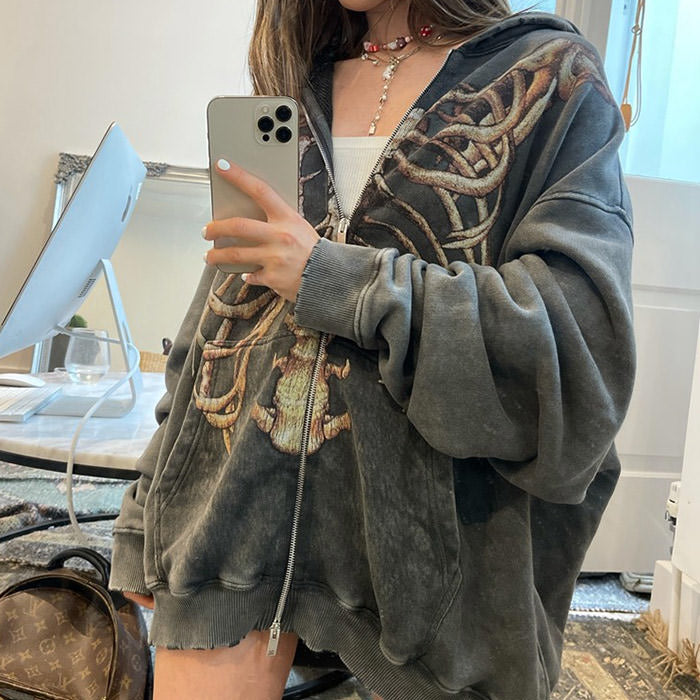 Skeleton Zip Up Hoodie boogzel apparel