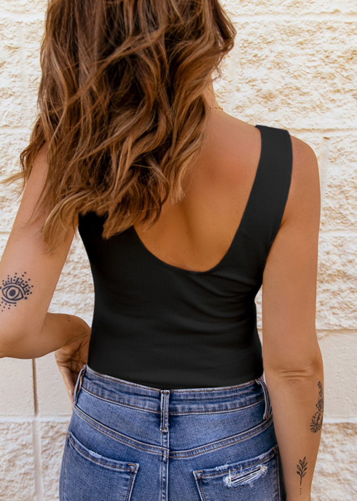 Sleeveless V Black Neck Tank Slim Fit Lace Patchwork