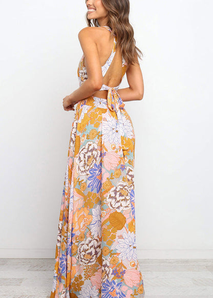 Tunic Colorblock Dresses Slim Maxi Print Fit Backless Sleeveless
