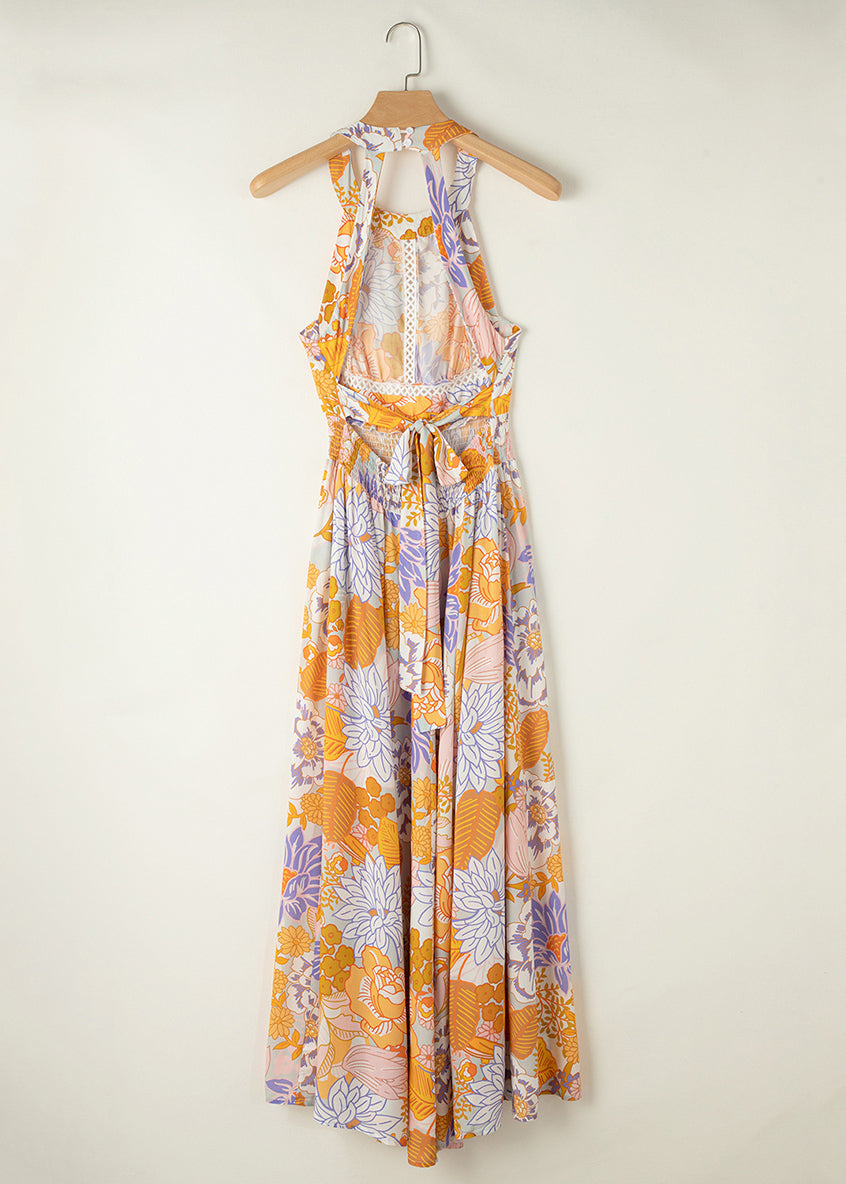 Tunic Colorblock Dresses Slim Maxi Print Fit Backless Sleeveless