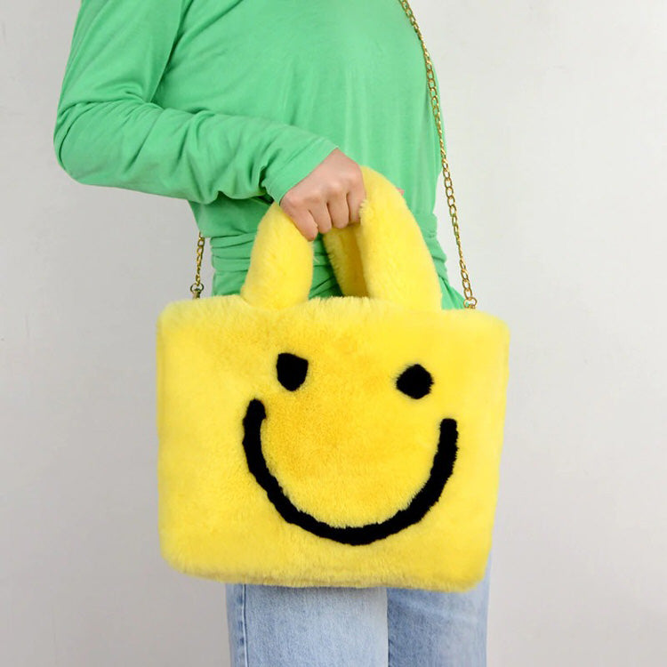 Flauschige Handtasche mit Smiley-Motiv