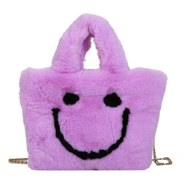 Sac à main pelucheux avec visage souriant