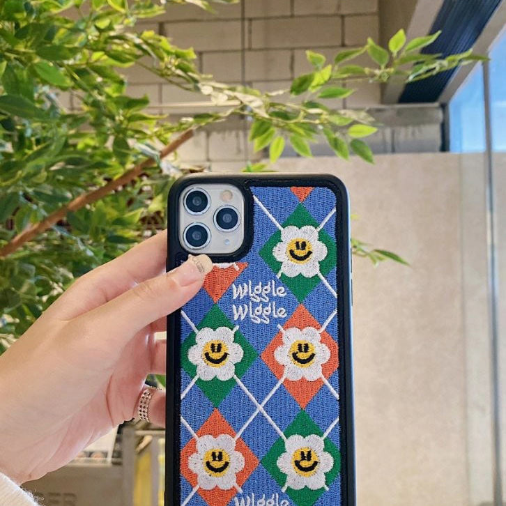 Smiley Flower Embroidery iPhone Case