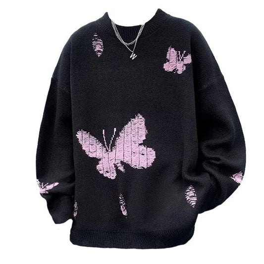 Pull brodé de papillons