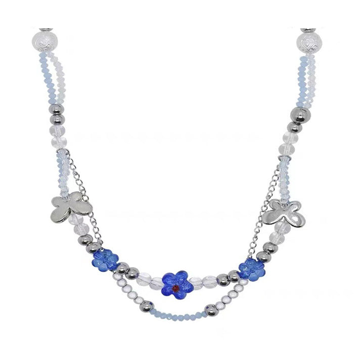 Collier de perles à fleurs bleues