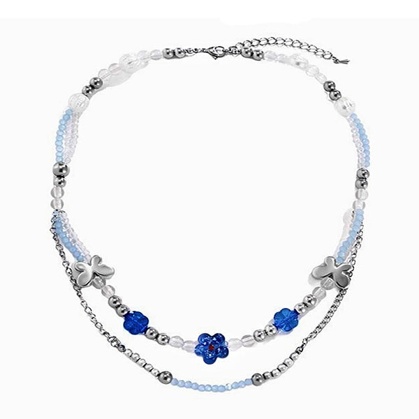 Collier de perles à fleurs bleues