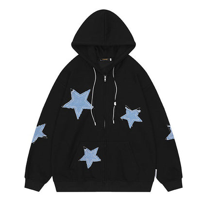 Star Patch  Zip Up Hoodie - Aesthetic Outfits - Boogzel Clothing
