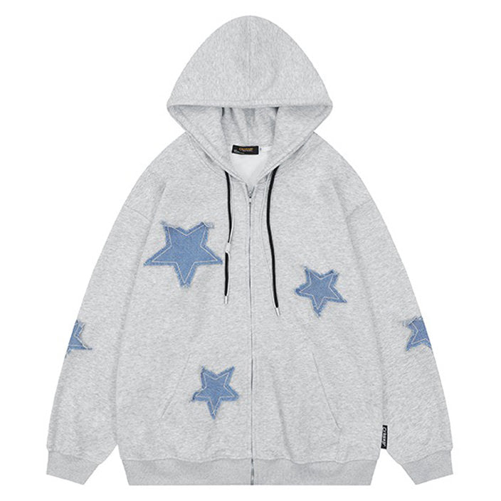 Star Patch  Zip Up Hoodie - Aesthetic Outfits - Boogzel Clothing