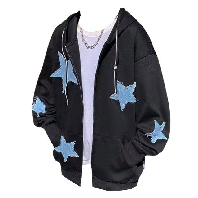 Star Patch  Zip Up Hoodie - Aesthetic Outfits - Boogzel Clothing
