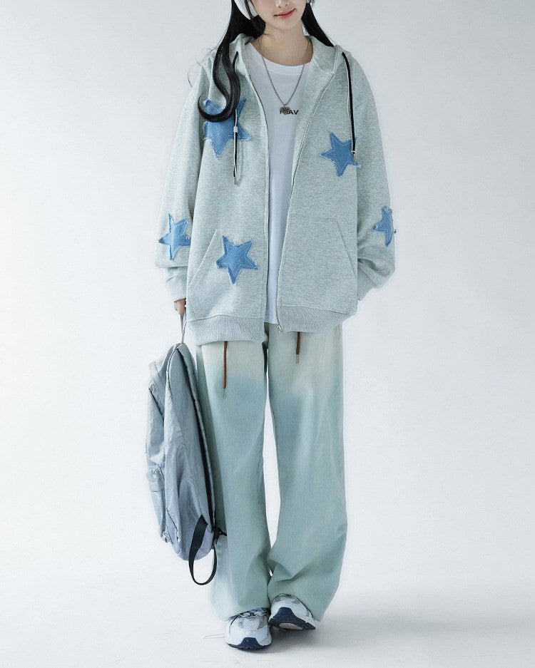 Star Patch  Zip Up Hoodie - Aesthetic Outfits - Boogzel Clothing