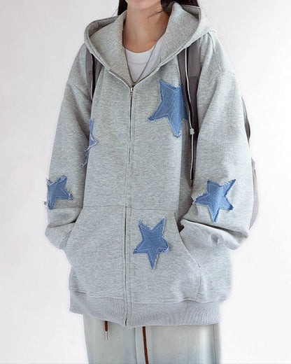 Star Patch  Zip Up Hoodie - Aesthetic Outfits - Boogzel Clothing