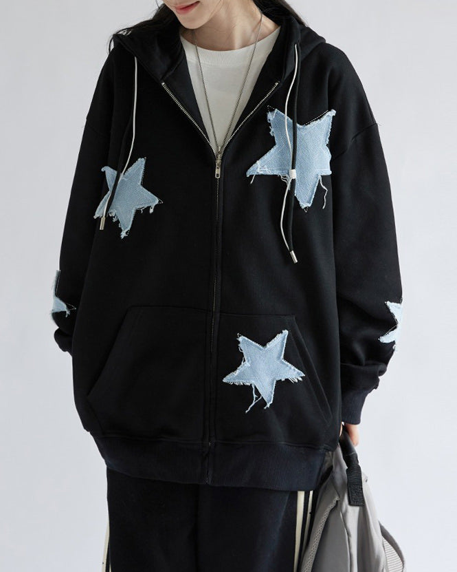 Star Patch  Zip Up Hoodie - Aesthetic Outfits - Boogzel Clothing