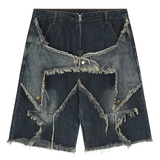 Short en jean taille haute avec patch étoile Y2K