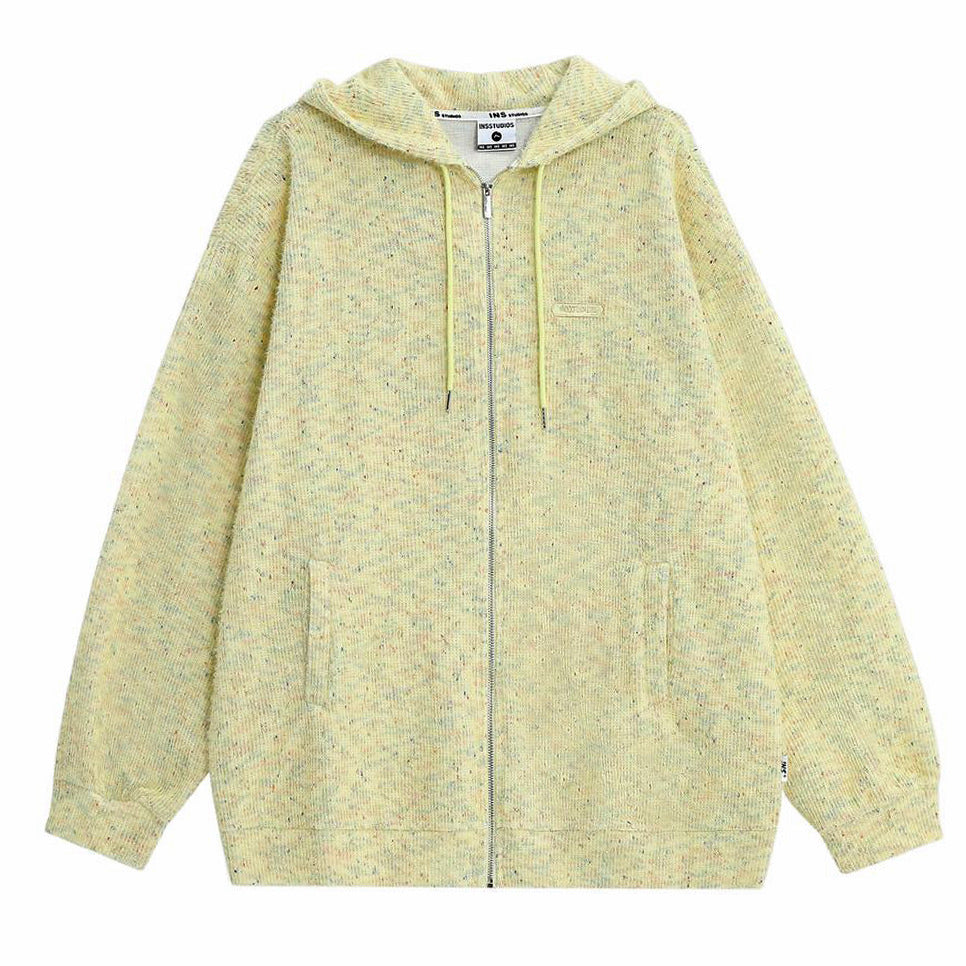 Stay warm in our yellow Casual Friday Knit Zip Hoodie. With its relaxed fit, zip-up front, and soft fabric, this hoodie is your go-to for casual, comfy vibes