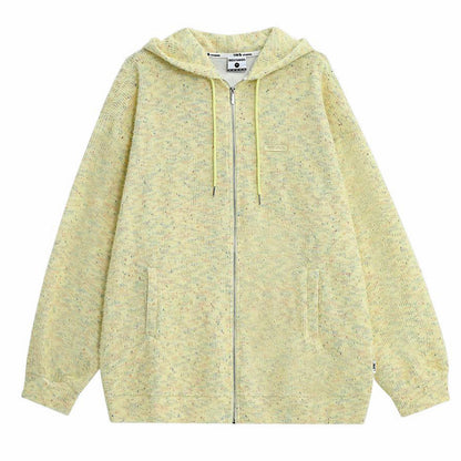 Stay warm in our yellow Casual Friday Knit Zip Hoodie. With its relaxed fit, zip-up front, and soft fabric, this hoodie is your go-to for casual, comfy vibes