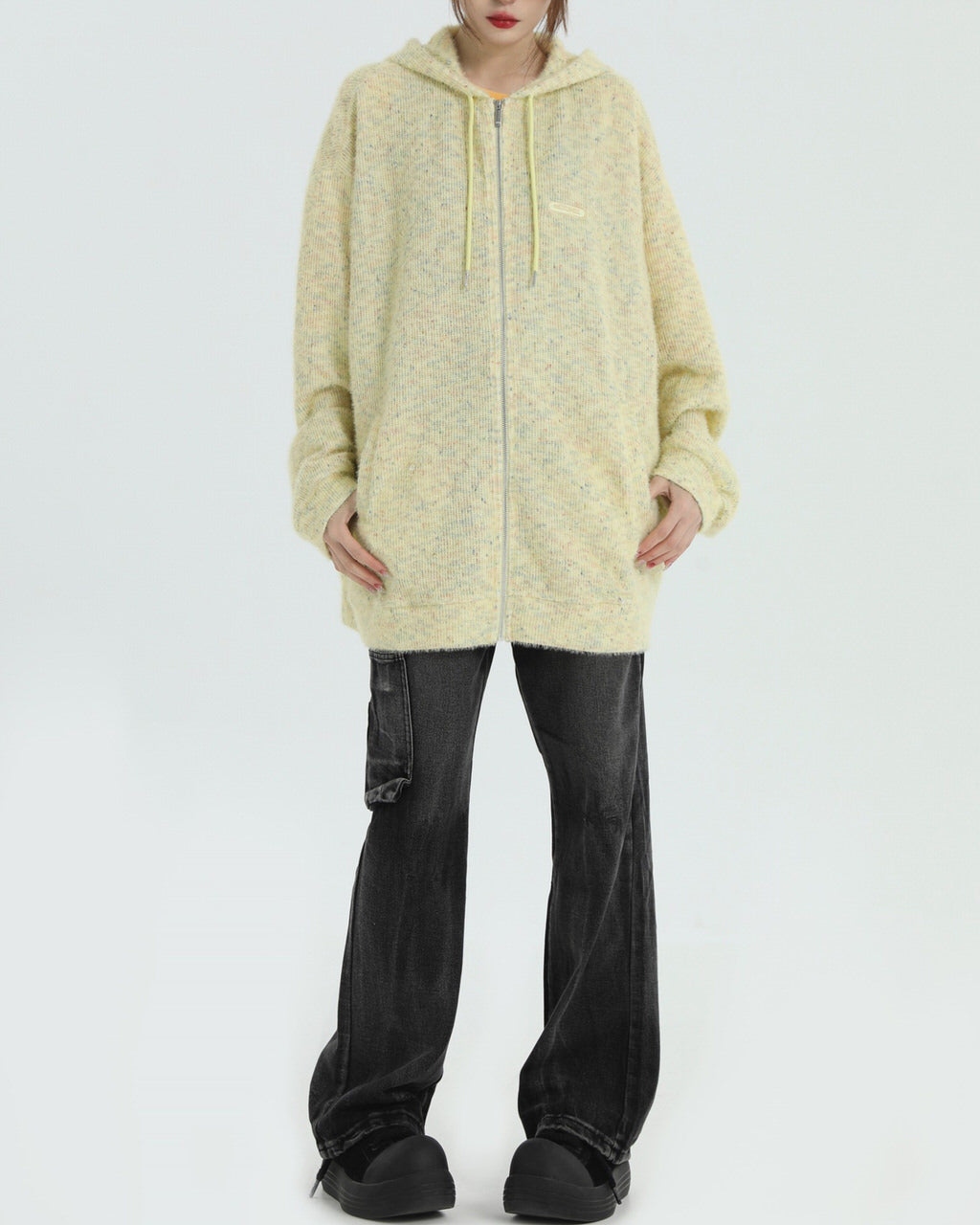 Stay warm in our yellow  Casual Friday Knit Zip Hoodie. With its relaxed fit, zip-up front, and soft fabric, this hoodie is your go-to for casual, comfy vibes  boogzel clothing