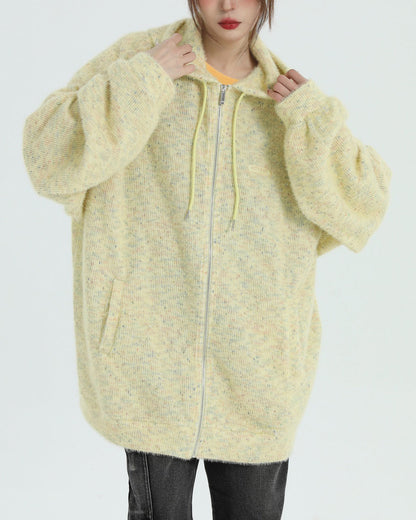 Stay warm in our yellow  Casual Friday Knit Zip Hoodie. With its relaxed fit, zip-up front, and soft fabric, this hoodie is your go-to for casual, comfy vibes  boogzel clothing