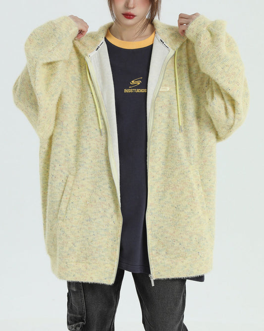 Stay warm in our yellow  Casual Friday Knit Zip Hoodie. With its relaxed fit, zip-up front, and soft fabric, this hoodie is your go-to for casual, comfy vibes  boogzel clothing