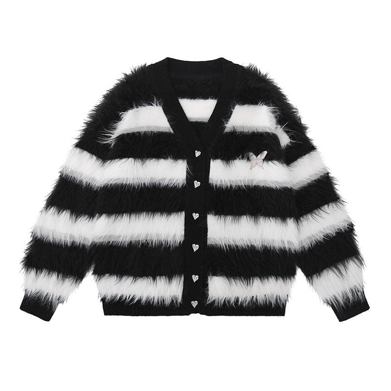 Striped Fuzzy Butterfly Cardigan