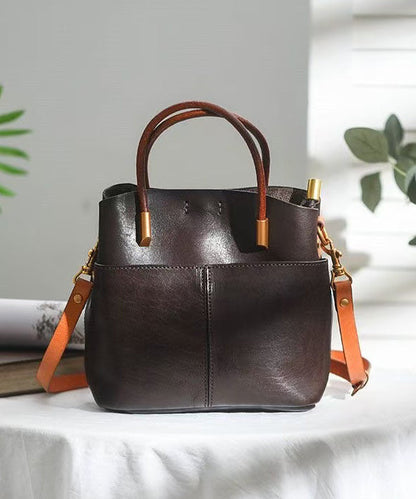 Large Durable Style Tote Handbag Orange Leather