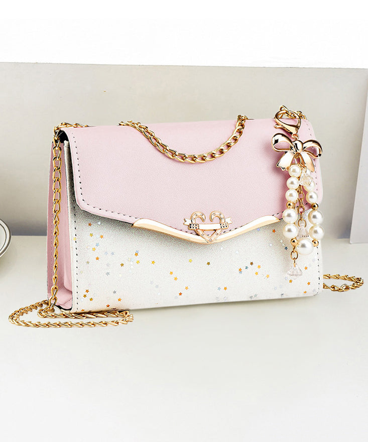 Linked Stylish Chain Faux Flap Beige Leather Bag