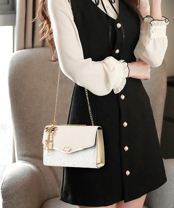 Linked Stylish Chain Faux Flap Beige Leather Bag