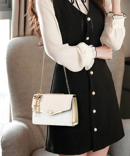 Linked Stylish Chain Faux Flap Beige Leather Bag