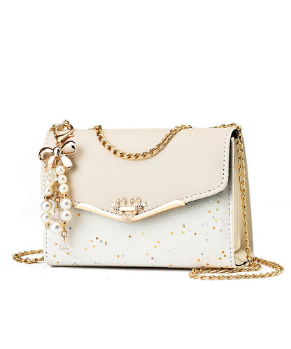 Linked Stylish Chain Faux Flap Beige Leather Bag