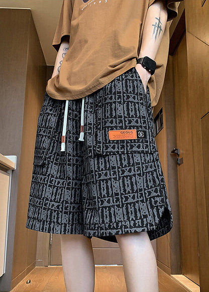 Stylish Green Print Pockets Elastic Waist Cotton Men Shorts Summer