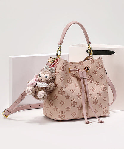 Leather Bag Stylish Embossed Calf Bucket Pink