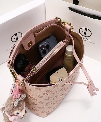 Leather Bag Stylish Embossed Calf Bucket Pink