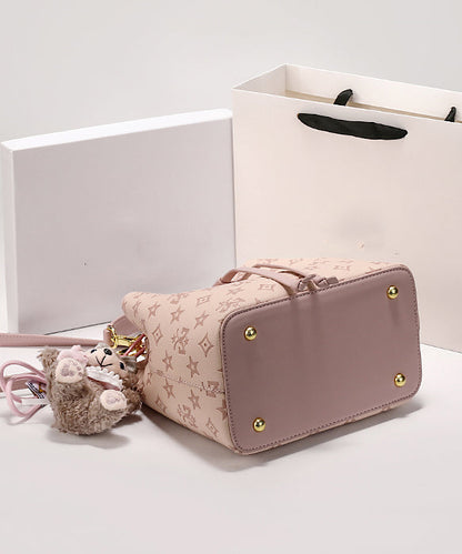 Leather Bag Stylish Embossed Calf Bucket Pink