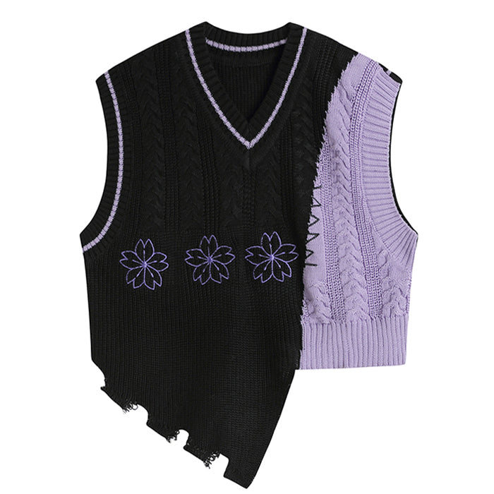 Gilet en tricot à fleurs violettes