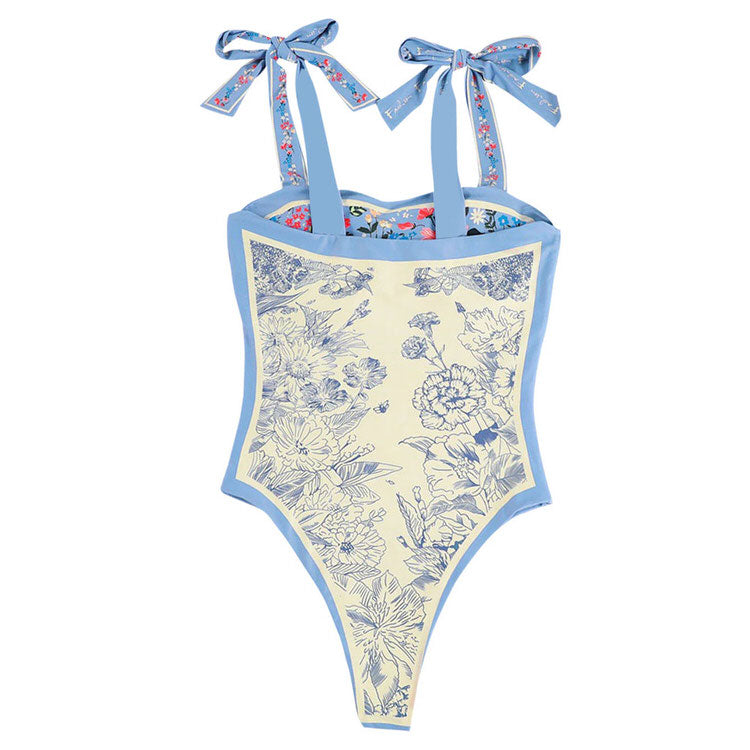 Maillot de bain à fleurs bleu à nouer