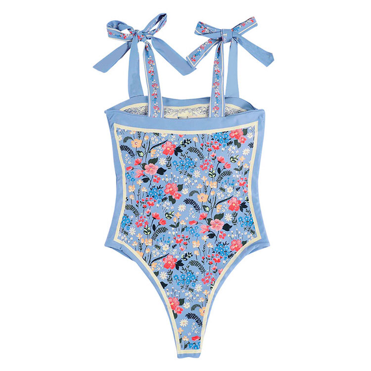 Maillot de bain à fleurs bleu à nouer